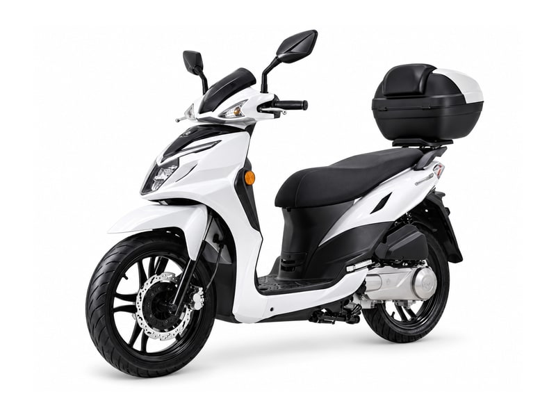 White scooter with top box