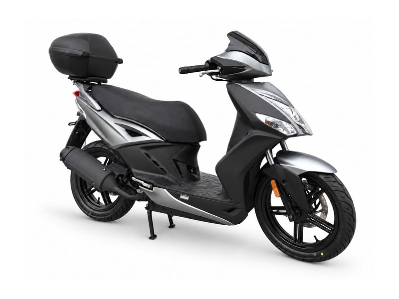 Grey scooter with top box